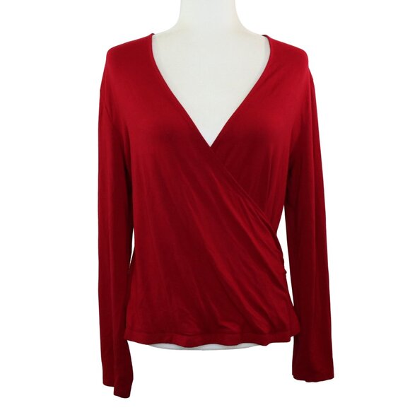 J Jill Stretch Red Wrap Style Top Long Sleeve - Picture 1 of 9